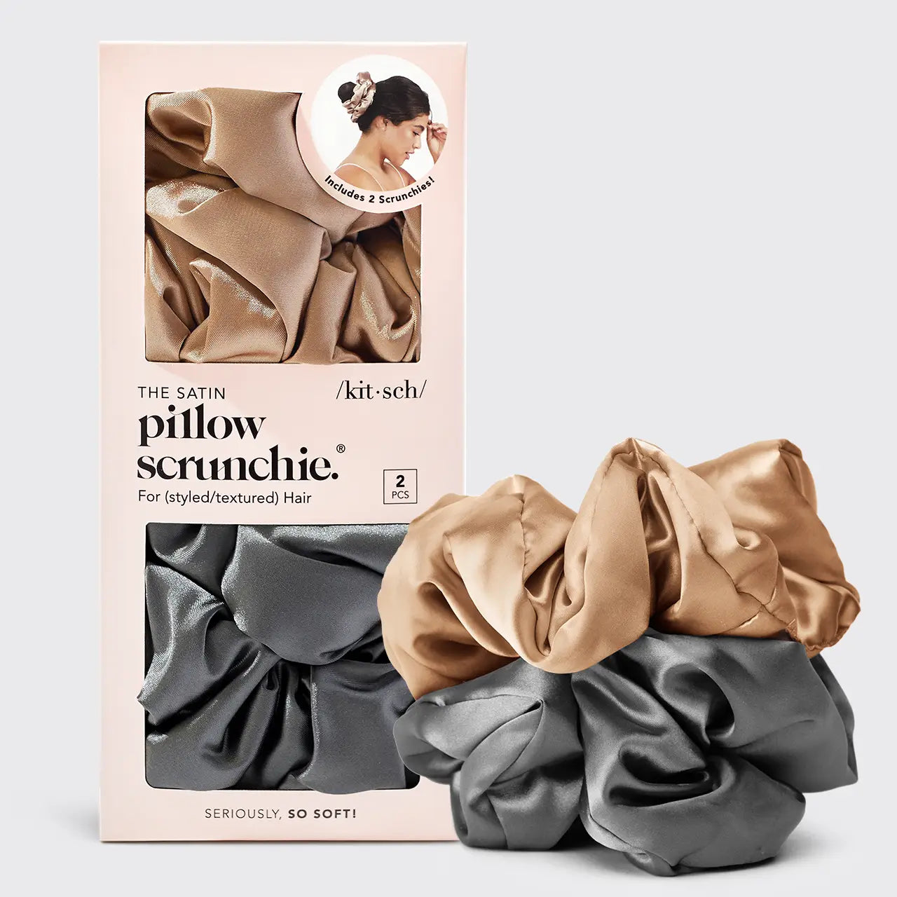 KITSCH Satin Sleep Pillow Scrunchies - 2 Piece Set
