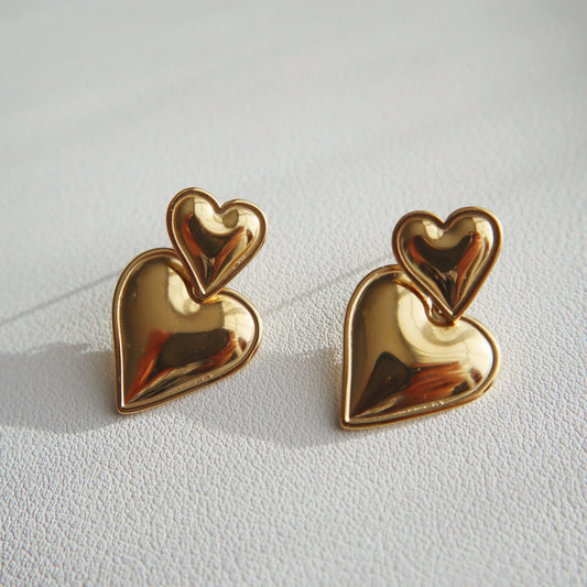 Double Heart Drop Earrings