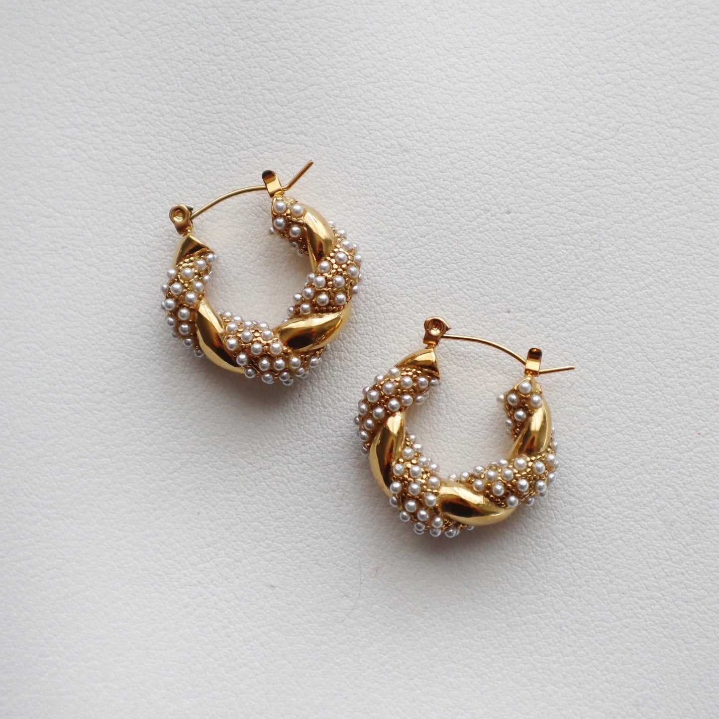Nolita Pearl + Gold Twisted Hoops