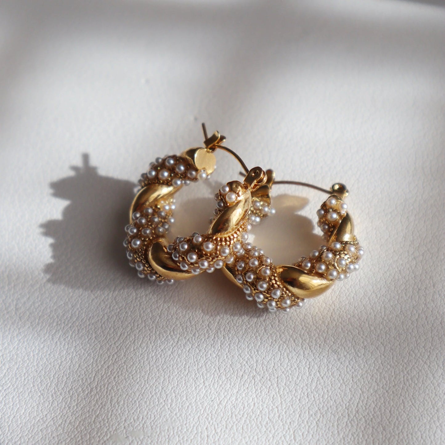 Nolita Pearl + Gold Twisted Hoops