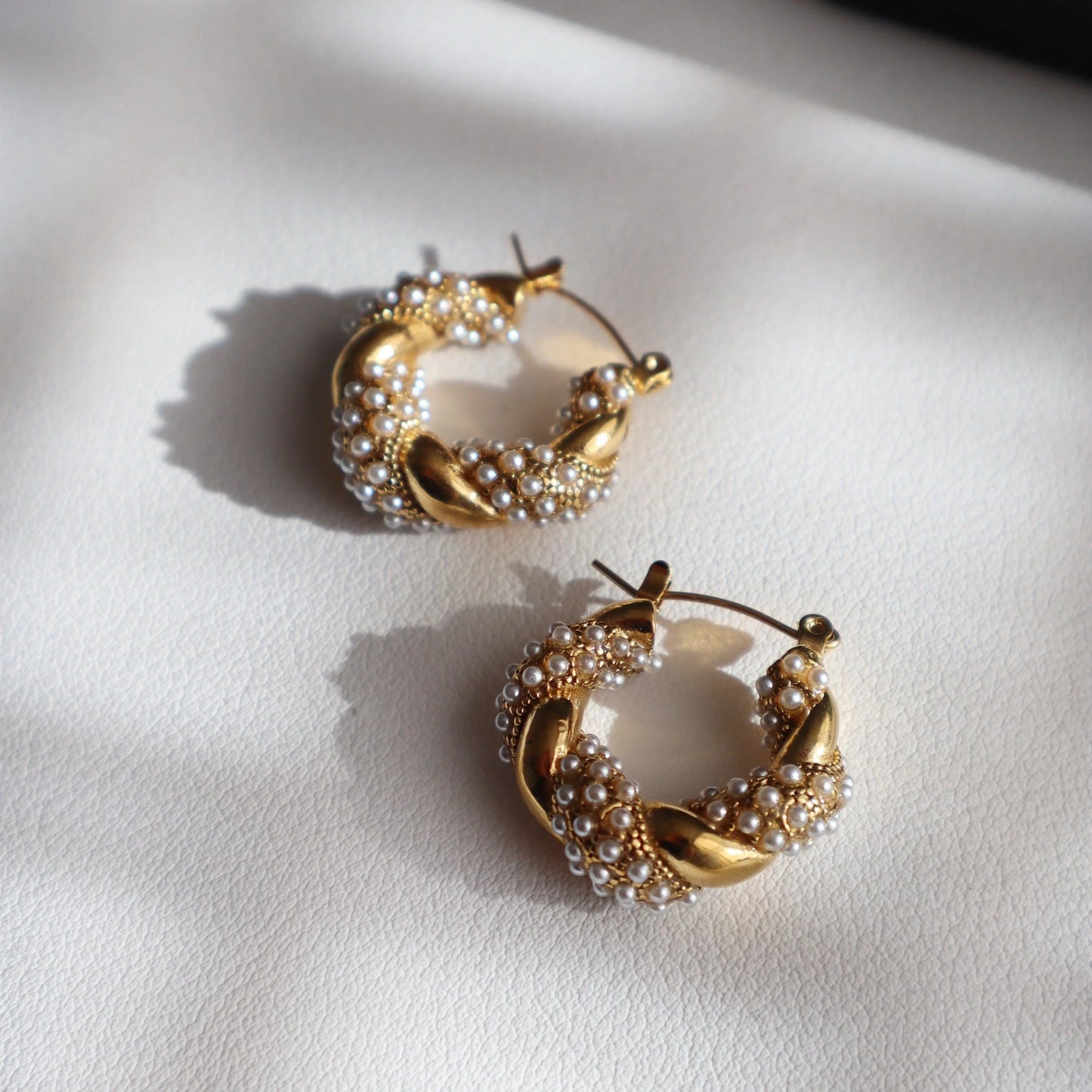 Nolita Pearl + Gold Twisted Hoops