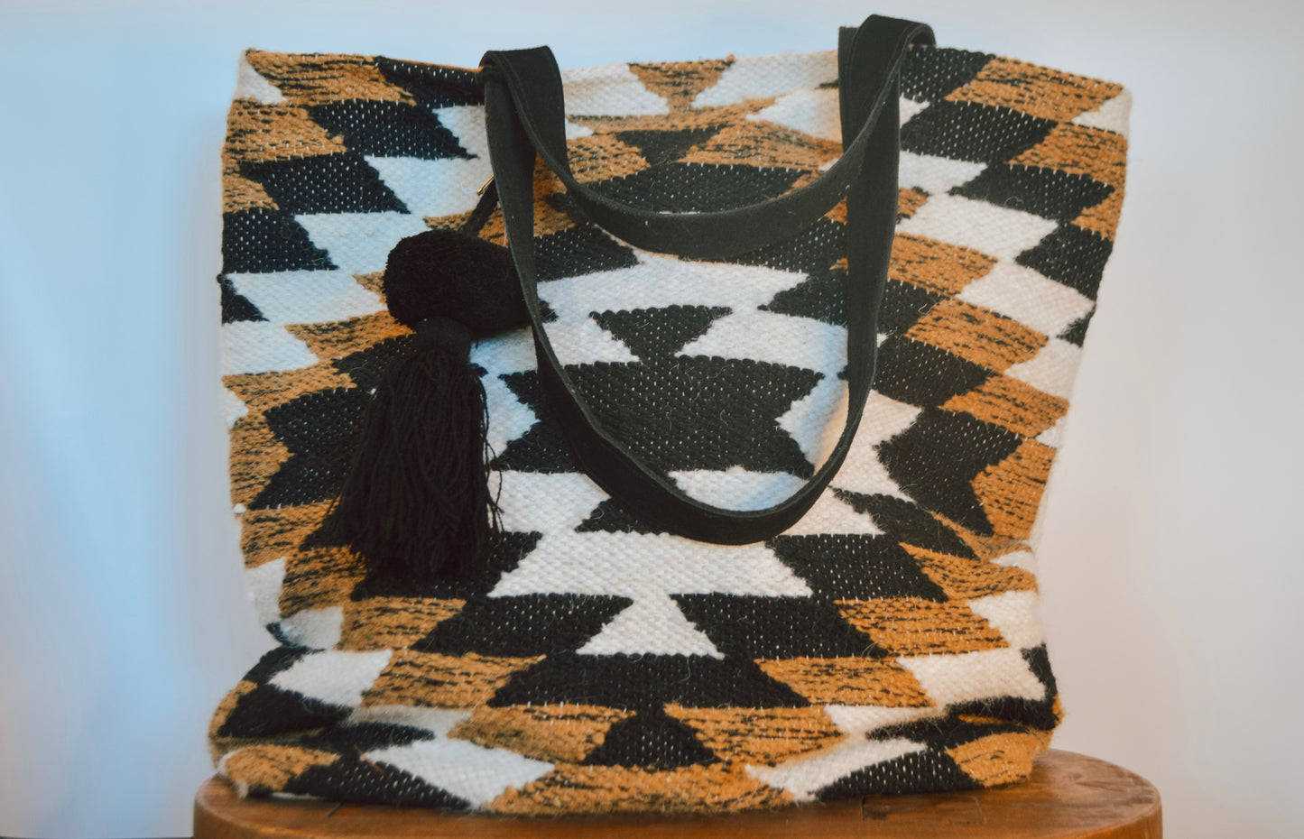 Aztec Boho Tote with Pom Tassel