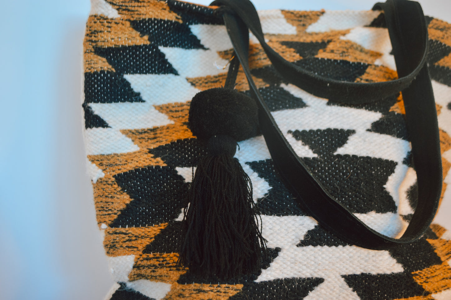 Aztec Boho Tote with Pom Tassel