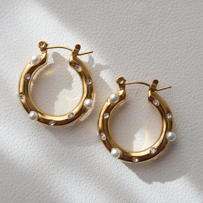 Lily Pearl + CZ Gold Hoops