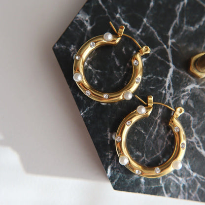 Lily Pearl + CZ Gold Hoops