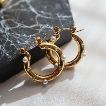 Lily Pearl + CZ Gold Hoops