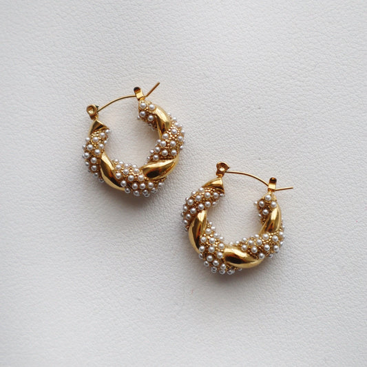 Nolita Pearl + Gold Twisted Hoops