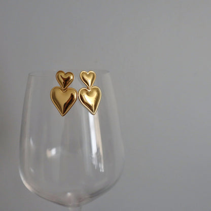 Double Heart Drop Earrings