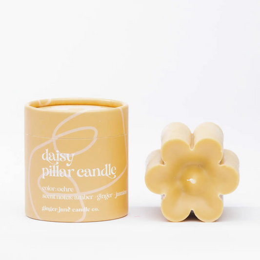 Ochre Daisy Pillar Candle by  Ginger June Candle Co.