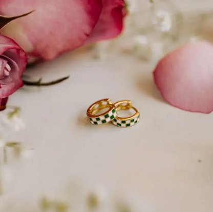 Green & White Checkered Hoops by Mauve Jewelry Co.