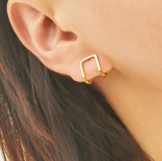 Square 18K Gold Stud Earrings by HolyBang Jewels